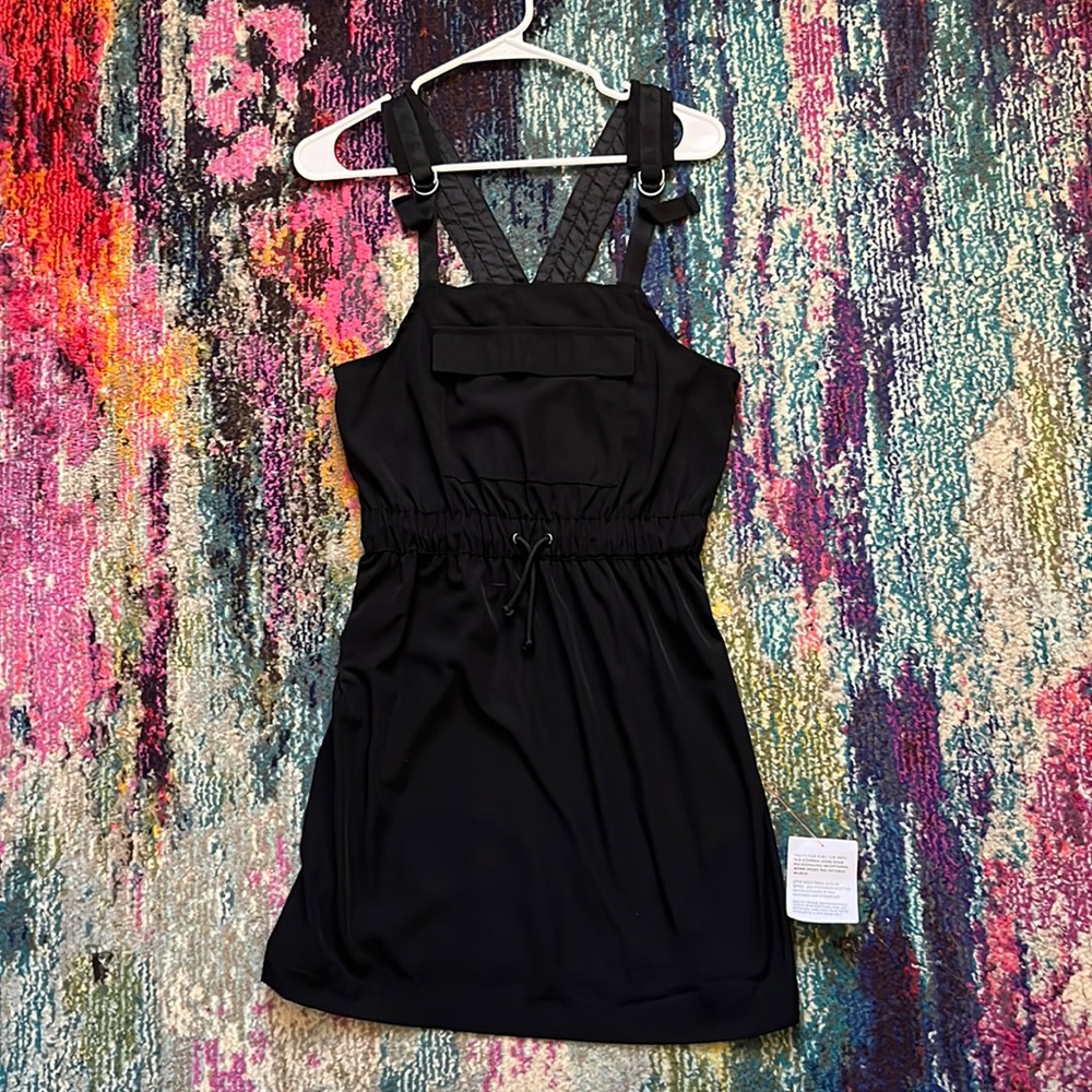 NWT ASOS black nylon bib overall dress - 2